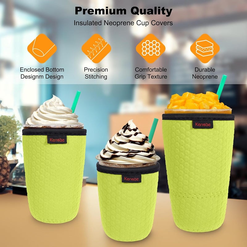 KENOBE 3 Pack Neoprene Insulator Sleeve for Iced Coffee Cups, Reusable Cooler Sleeves for Iced & Hot Drinks, Universal Fit 16-32 oz Cups Beverages, Compatible with Starbucks Dunkin Coffee and More - Image 4